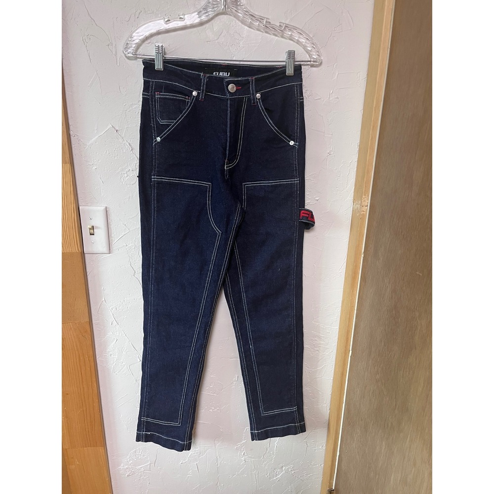 FUBU Womens Dark Wash Contrast Stitch Carpenter Jeans Blue Size 24 FB Logo Y2K